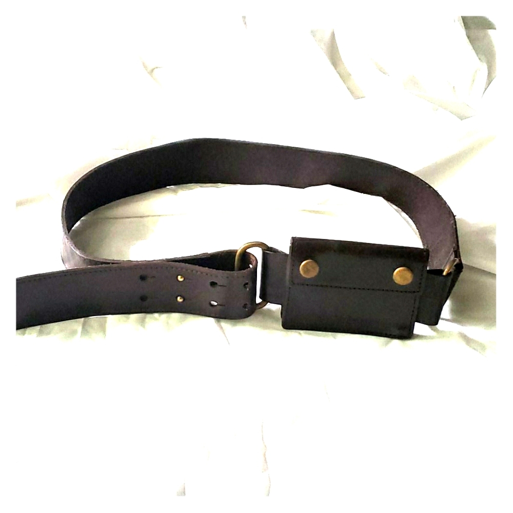 Leather belt with wallet pocket